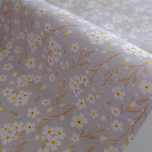White Yellow Floral Light Grey Cotton